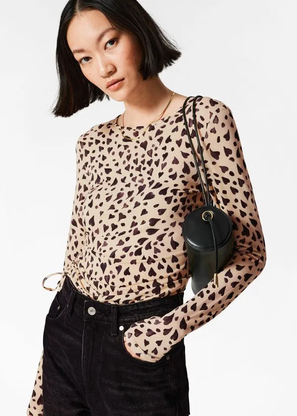 and Other Stories Ruched Drawstring Top Heart Print Women Tops and Tshirts