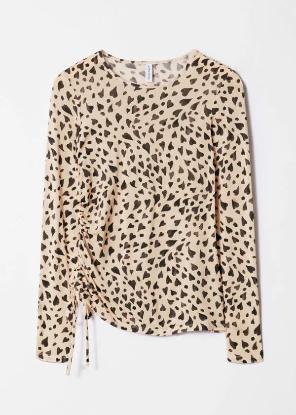 and Other Stories Ruched Drawstring Top Heart Print Women Tops and Tshirts