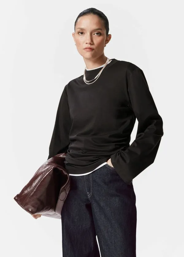 and Other Stories Ruched LongSleeve Top Black Women Tops and Tshirts