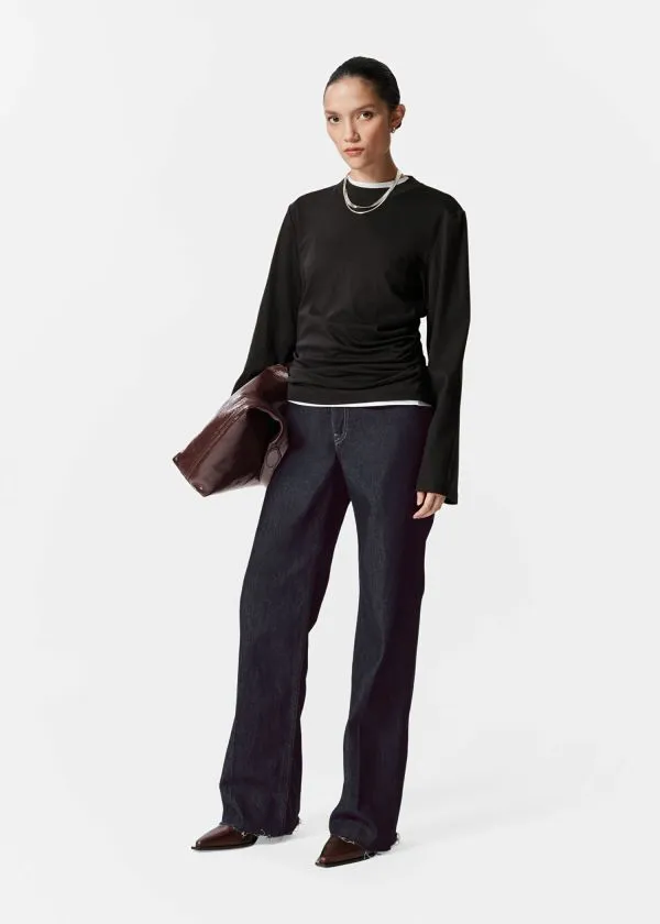 and Other Stories Ruched LongSleeve Top Black Women Tops and Tshirts