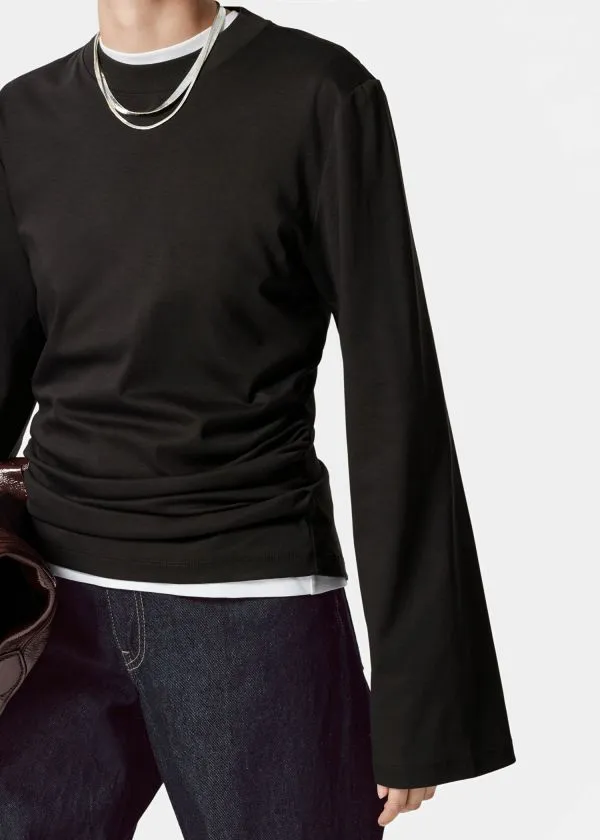 and Other Stories Ruched LongSleeve Top Black Women Tops and Tshirts