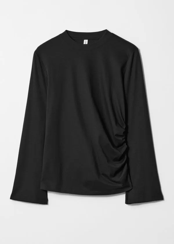 and Other Stories Ruched LongSleeve Top Black Women Tops and Tshirts