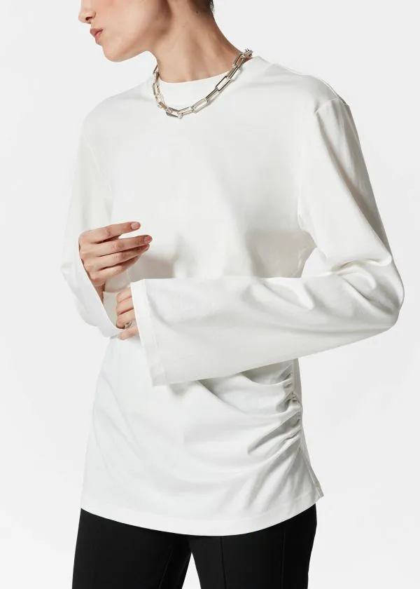 and Other Stories Ruched LongSleeve Top White Women Tops and Tshirts