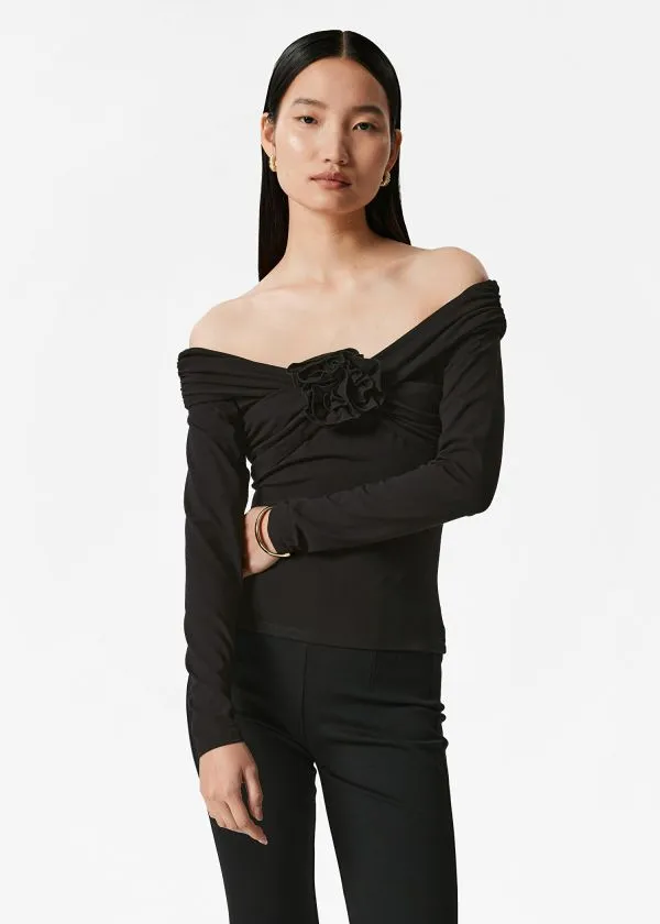 and Other Stories Ruched OffShoulder Top Black Women Tops and Tshirts