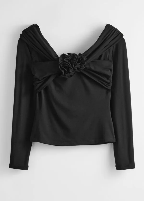 and Other Stories Ruched OffShoulder Top Black Women Tops and Tshirts