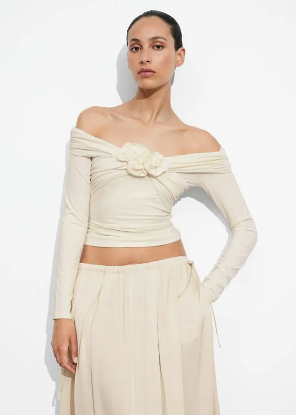 and Other Stories Ruched OffShoulder Top Cream Women Tops and Tshirts
