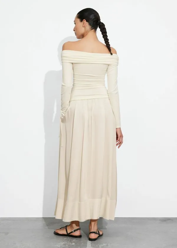 and Other Stories Ruched OffShoulder Top Cream Women Tops and Tshirts