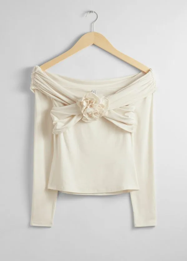 and Other Stories Ruched OffShoulder Top Cream Women Tops and Tshirts