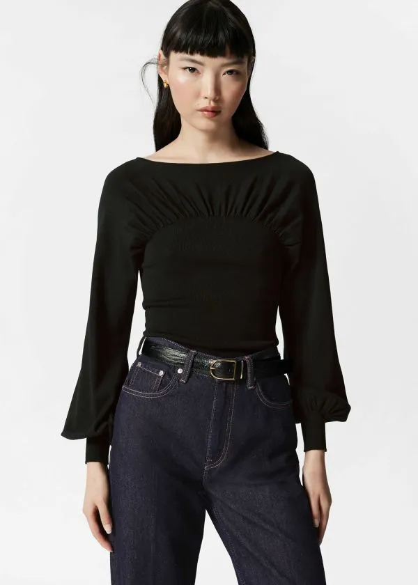 and Other Stories Ruched Sweater Black Women Knitwear