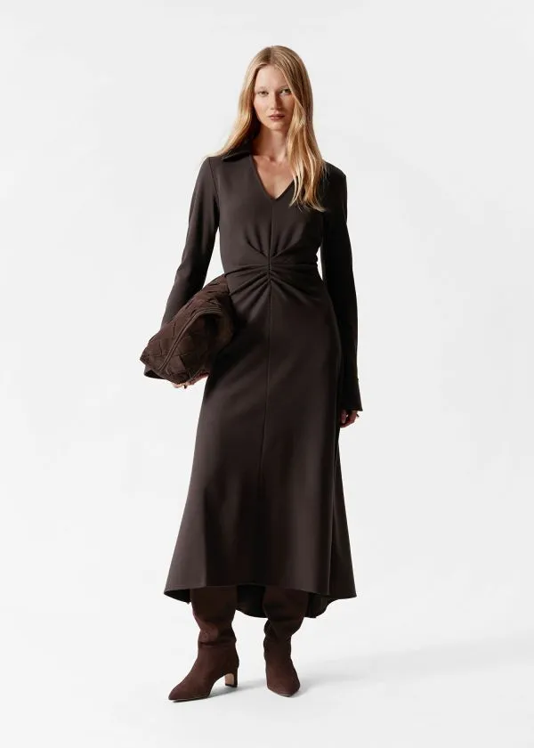 and Other Stories RuchedWaist Midi Shirt Dress Dark Brown Women Dresses