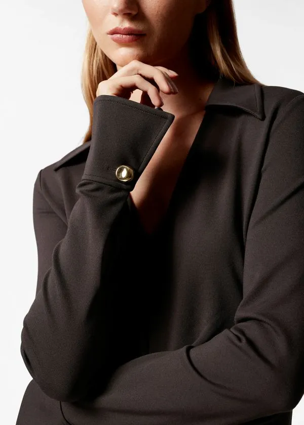 and Other Stories RuchedWaist Midi Shirt Dress Dark Brown Women Dresses