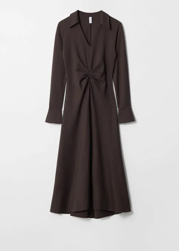 and Other Stories RuchedWaist Midi Shirt Dress Dark Brown Women Dresses
