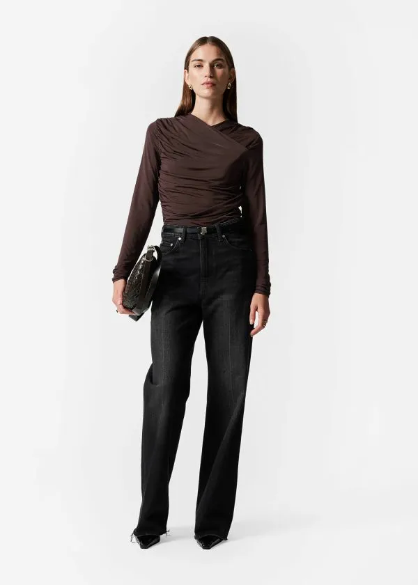 and Other Stories Ruched Wrap Top Brown Women Tops and Tshirts