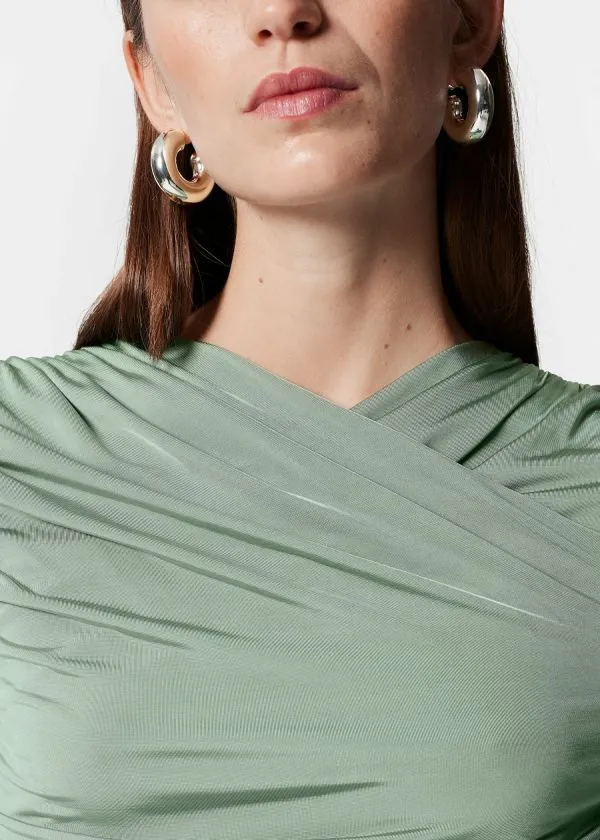 and Other Stories Ruched Wrap Top Green Women Tops and Tshirts