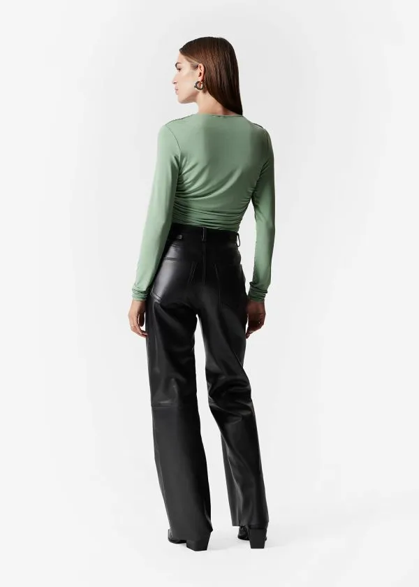 and Other Stories Ruched Wrap Top Green Women Tops and Tshirts