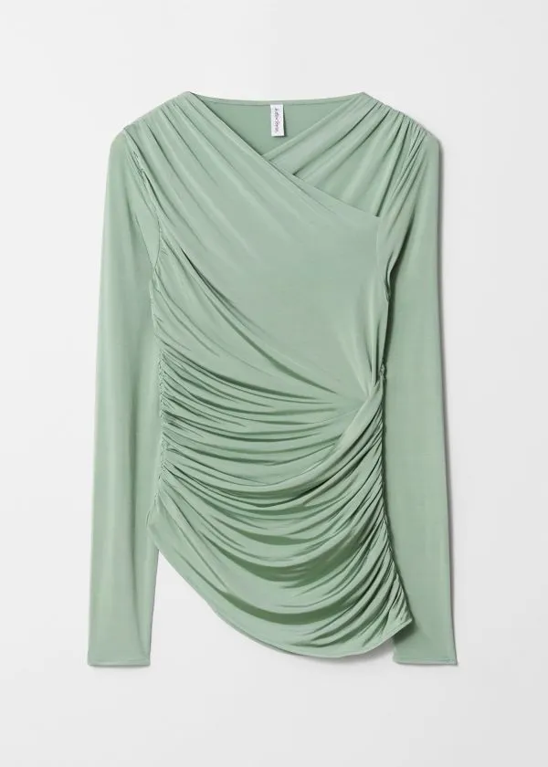 and Other Stories Ruched Wrap Top Green Women Tops and Tshirts