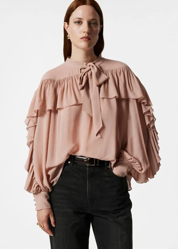 and Other Stories Ruffled BowDetailed Blouse Beige Women Blouses and Shirts