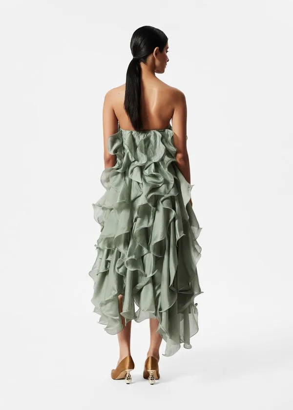 and Other Stories Ruffled Chiffon Midi Dress Khaki Women Dresses