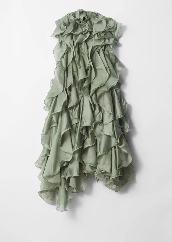 and Other Stories Ruffled Chiffon Midi Dress Khaki Women Dresses