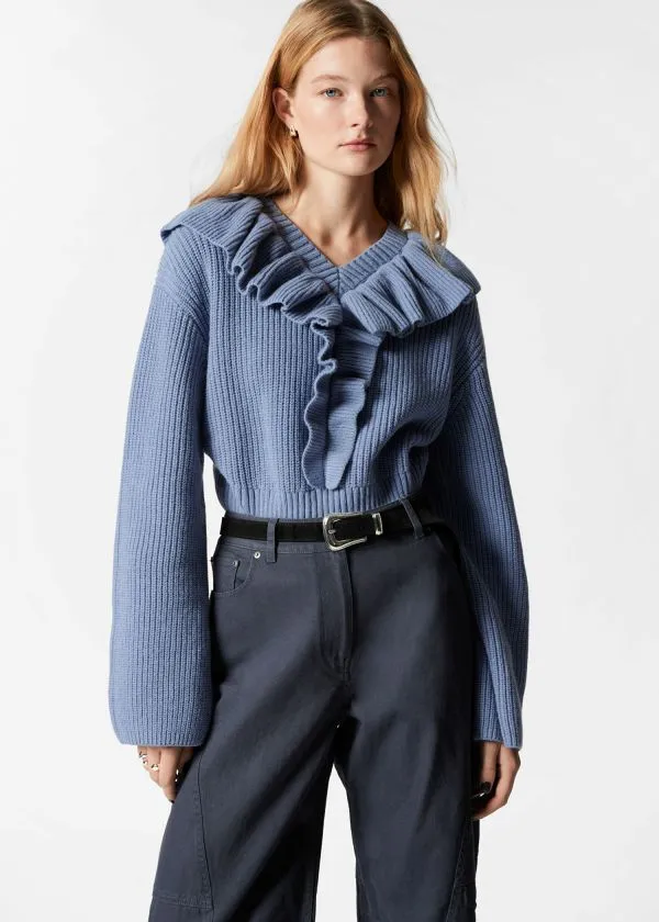 and Other Stories Ruffled Jumper Blue Women Knitwear