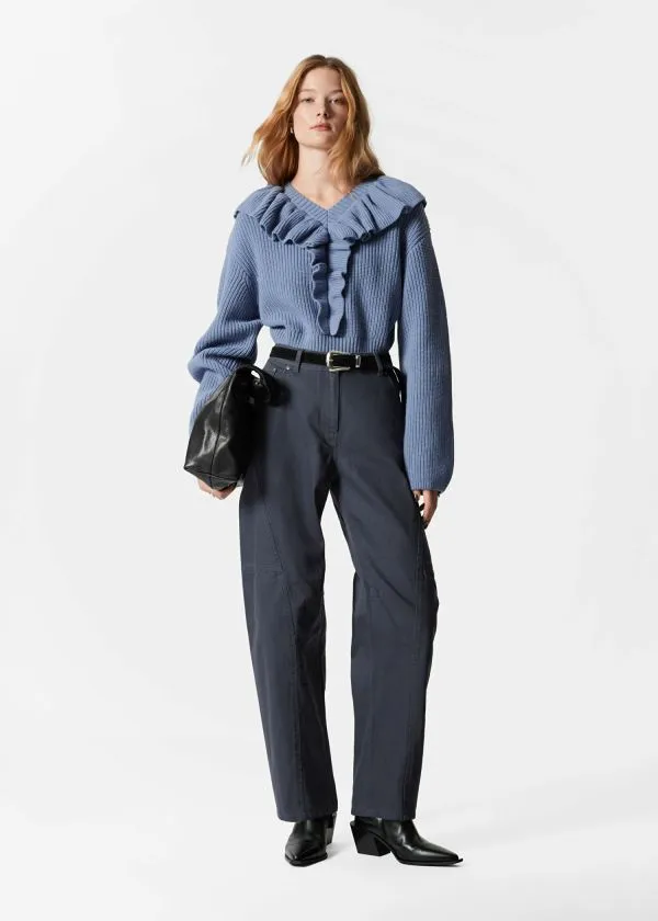 and Other Stories Ruffled Jumper Blue Women Knitwear