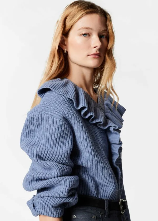 and Other Stories Ruffled Jumper Blue Women Knitwear
