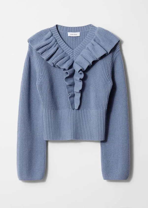 and Other Stories Ruffled Jumper Blue Women Knitwear