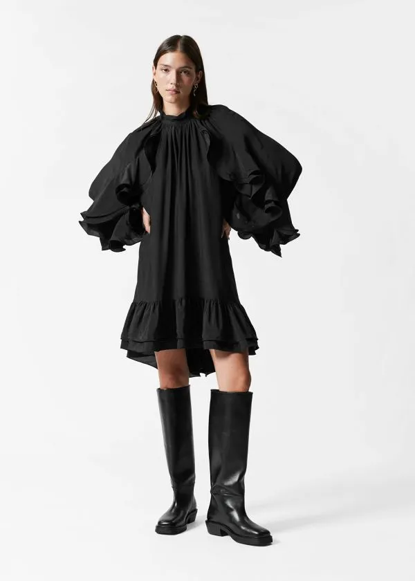 and Other Stories Ruffled Mini Dress Black Women Dresses