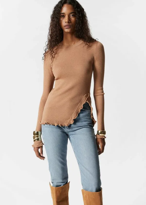 and Other Stories RuffledSlit Top Beige Women Knitwear