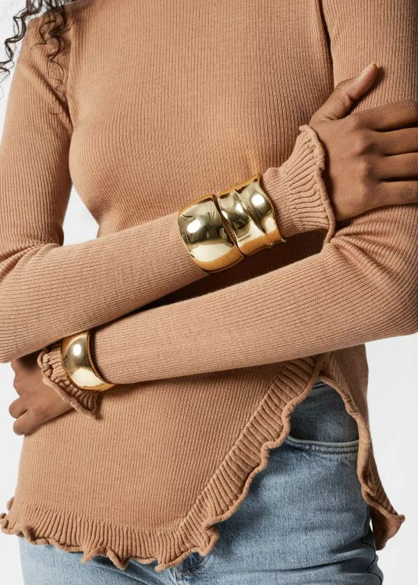 and Other Stories RuffledSlit Top Beige Women Knitwear