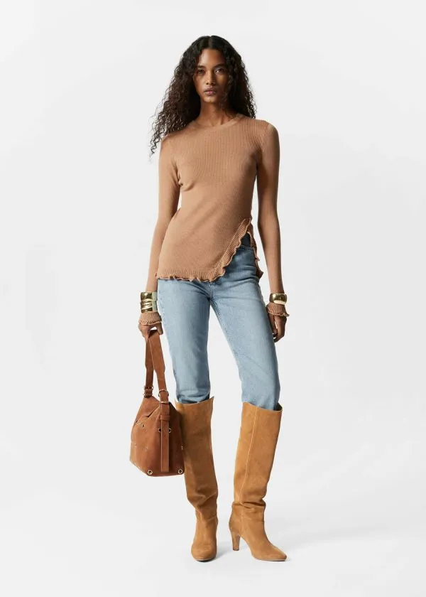 and Other Stories RuffledSlit Top Beige Women Knitwear