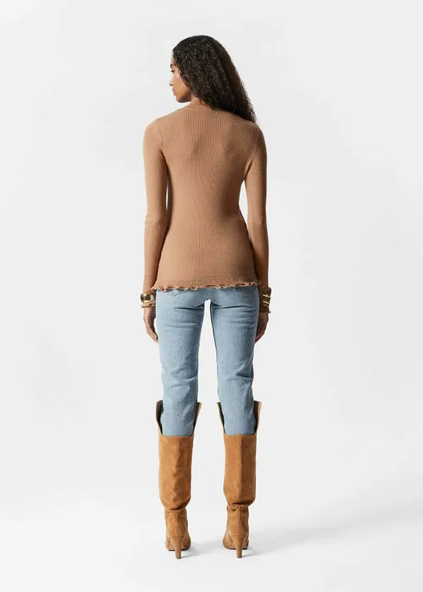 and Other Stories RuffledSlit Top Beige Women Knitwear
