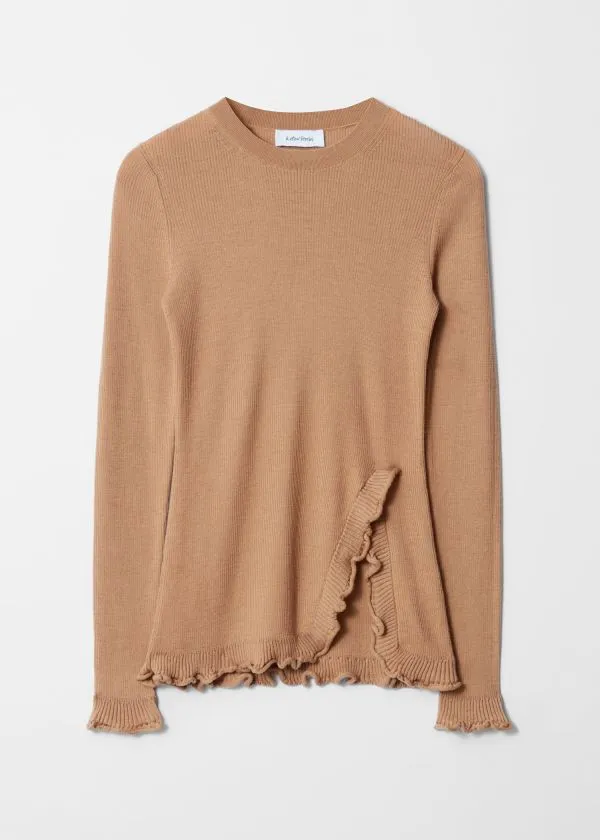 and Other Stories RuffledSlit Top Beige Women Knitwear