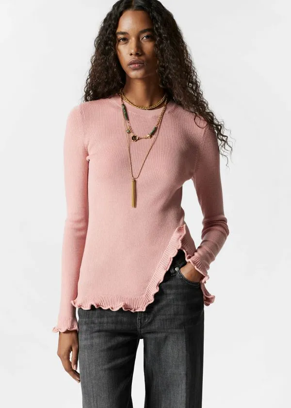 and Other Stories RuffledSlit Top Light Pink Women Knitwear