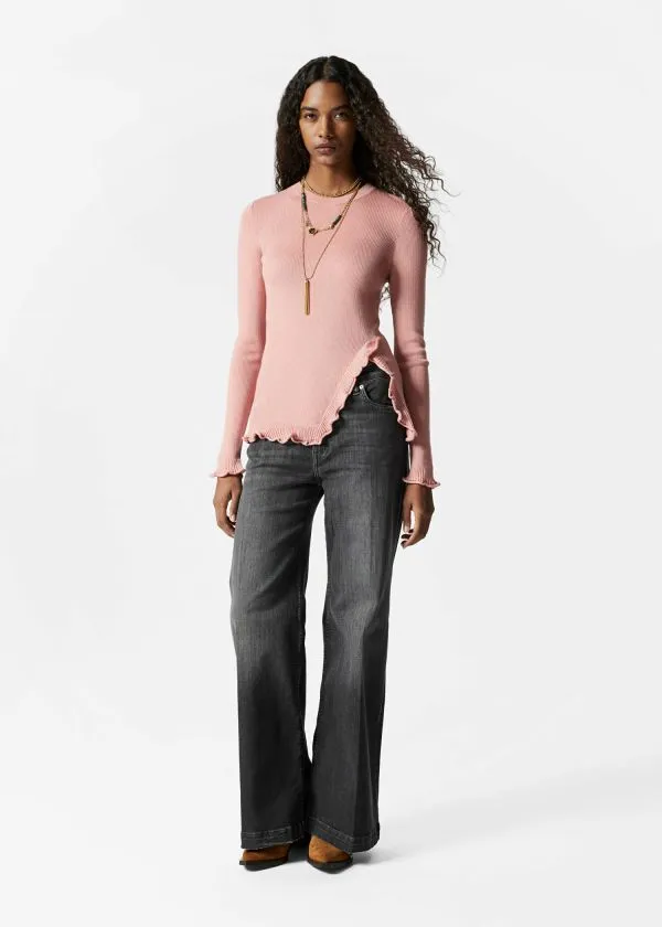 and Other Stories RuffledSlit Top Light Pink Women Knitwear