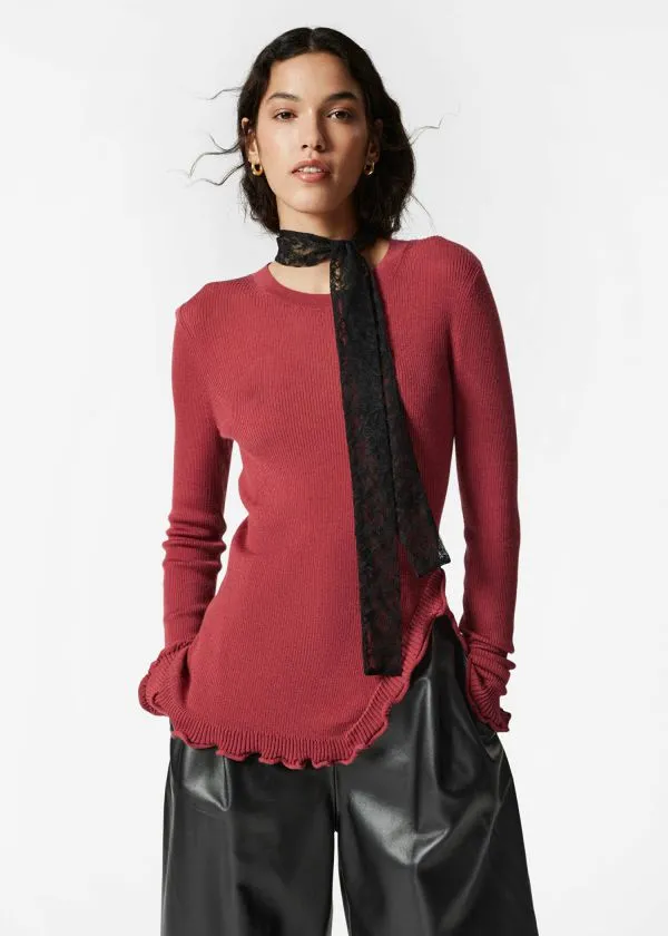and Other Stories RuffledSlit Top Red Women Knitwear