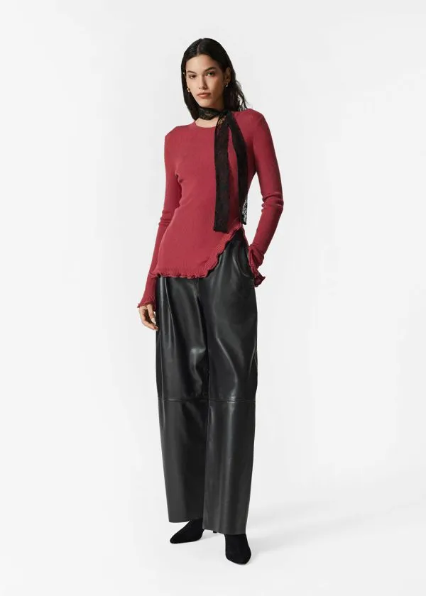 and Other Stories RuffledSlit Top Red Women Knitwear