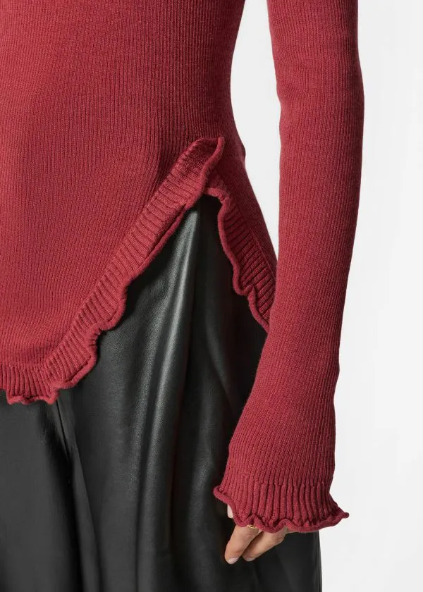 and Other Stories RuffledSlit Top Red Women Knitwear