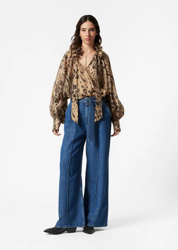 and Other Stories Ruffled TieNeck Blouse Leopard Women Blouses and Shirts