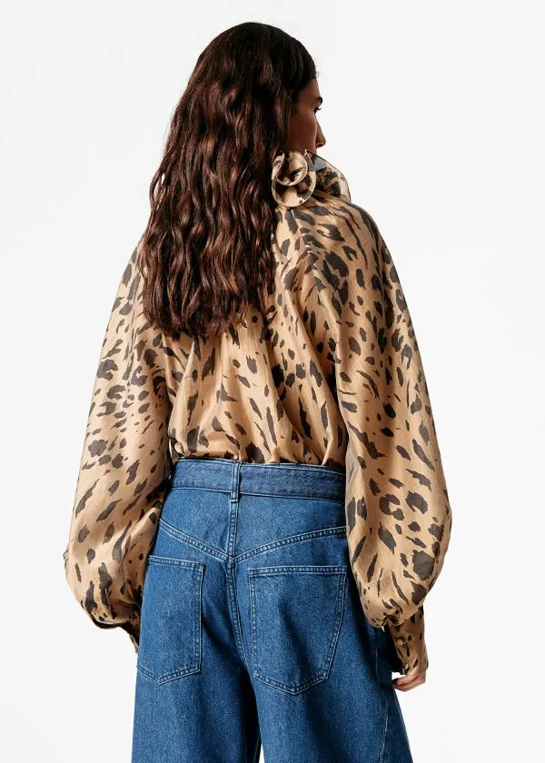 and Other Stories Ruffled TieNeck Blouse Leopard Women Blouses and Shirts