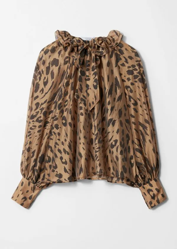 and Other Stories Ruffled TieNeck Blouse Leopard Women Blouses and Shirts