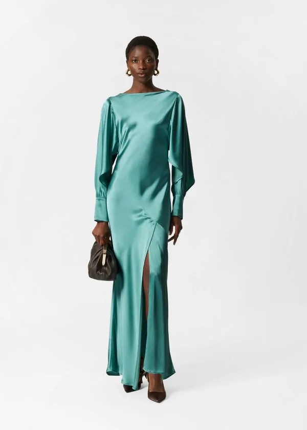 and Other Stories Satin Maxi Dress Turquoise Women Dresses