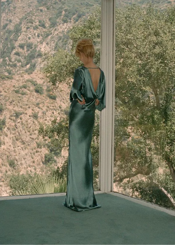 and Other Stories Satin Maxi Dress Turquoise Women Dresses
