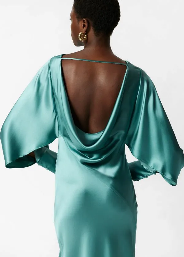 and Other Stories Satin Maxi Dress Turquoise Women Dresses