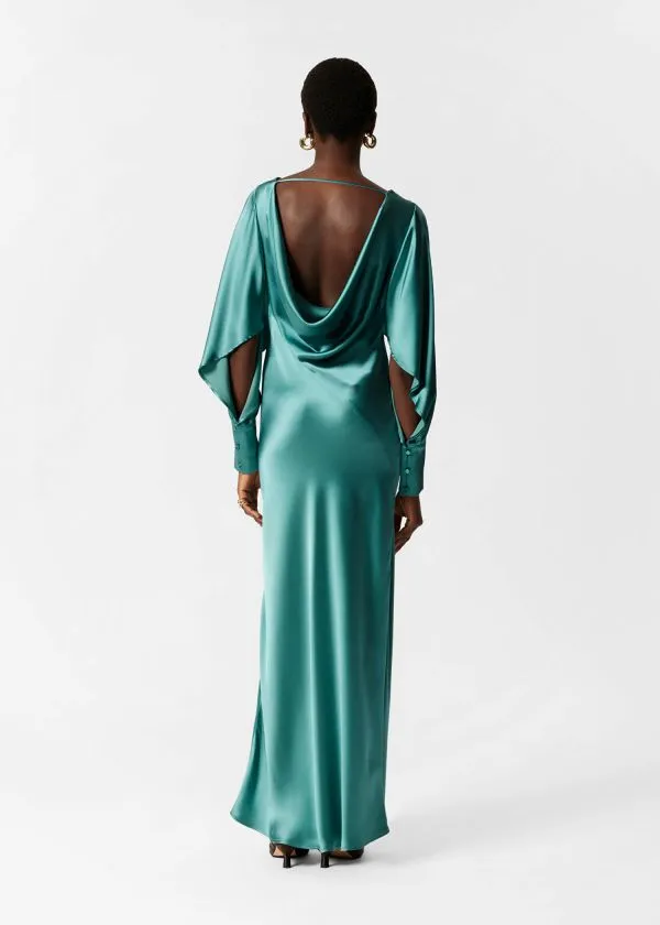 and Other Stories Satin Maxi Dress Turquoise Women Dresses