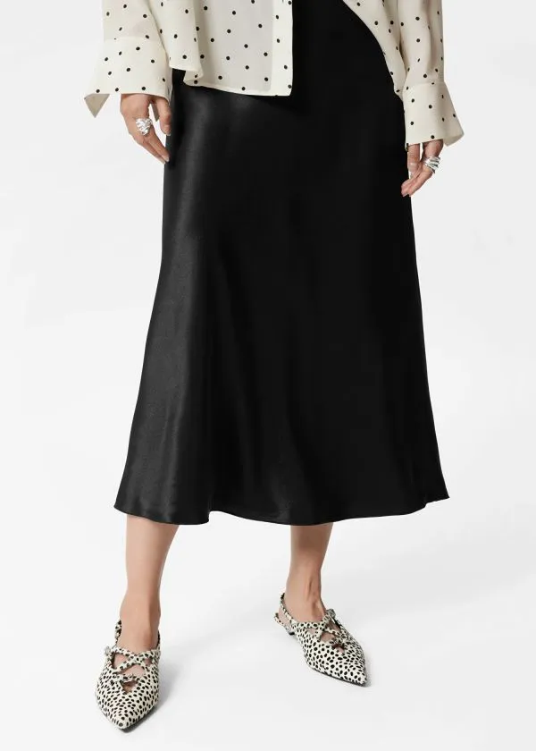 and Other Stories Satin Midi Skirt Black Women Skirts
