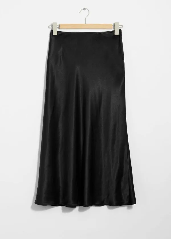 and Other Stories Satin Midi Skirt Black Women Skirts