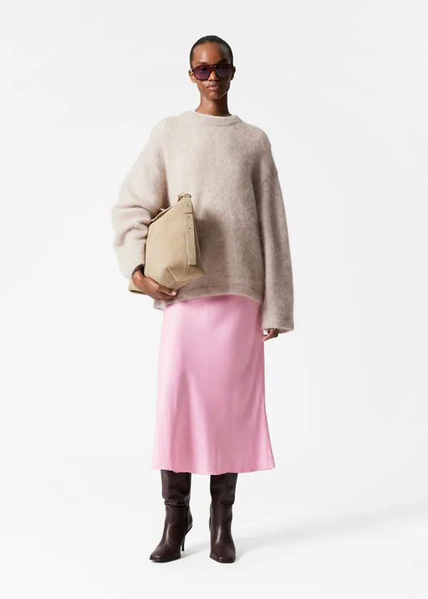 and Other Stories Satin Midi Skirt Pink Women Skirts