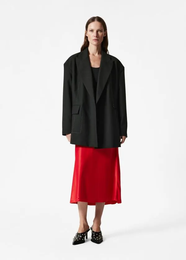 and Other Stories Satin Midi Skirt Red Women Skirts