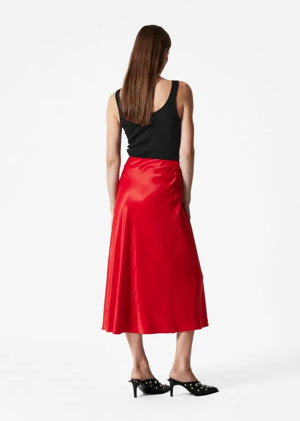and Other Stories Satin Midi Skirt Red Women Skirts